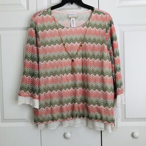 ALFRED DUNNER WOMEN'S TOP ZIG ZAG STRIPS MULTICOLOR SIZE 2X AND 3X PULLOVER 162